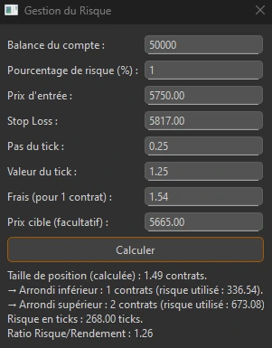 capture d'écran du module pour calculer le risque management