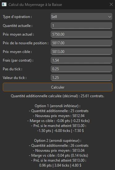 Capture d'écran du module de calcul de moyennage à la baisse